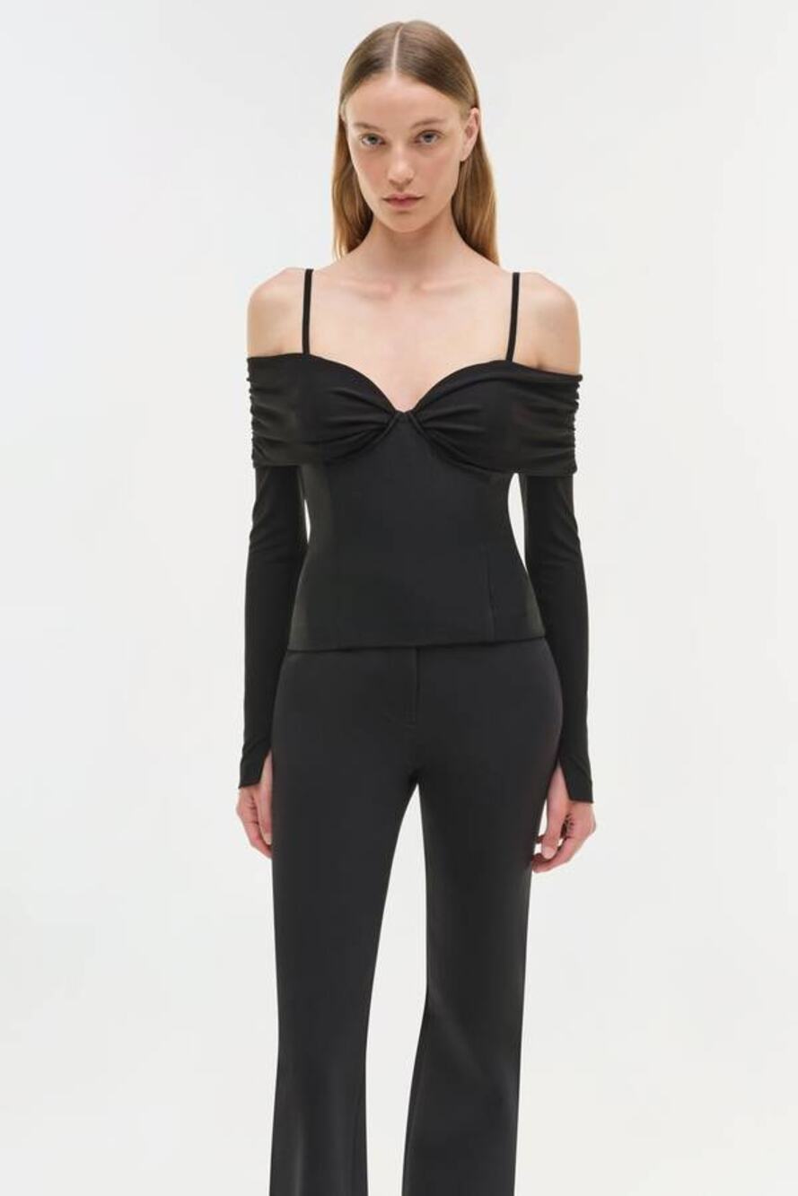 Simkhai Hazel Off Shoulder Long Sleeve Underwire Top in Black S